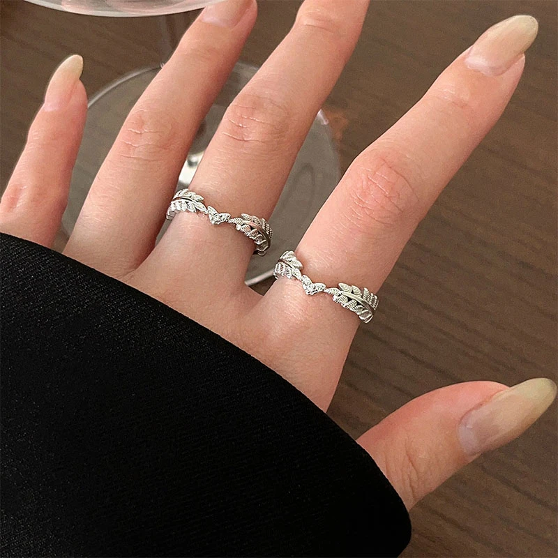 925银戒指 S925纯银麦穗戒指简约气质爱心锆钻指环冷淡风韩版银戒