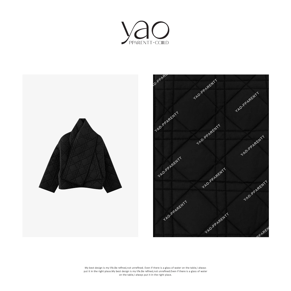 YAO PPARENTT-CCIILD黑色藤格纹围巾可拆卸短款雅丹风棉服Y0059