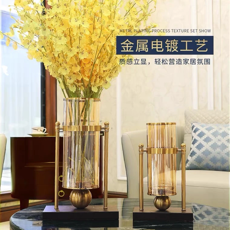 现代轻奢烛台花瓶客厅电视柜玄关餐厅插花器摆件金色高档两用装饰