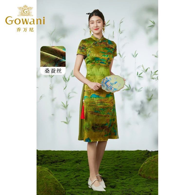 Gowani/乔万尼桑蚕丝真丝连衣裙19mm重磅新中式旗袍EM2E728403