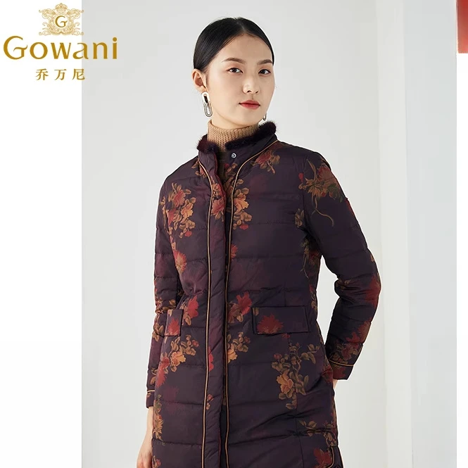 乔万尼复古国风设计双面可穿中长款白鸭绒保暖羽绒服ES4T361