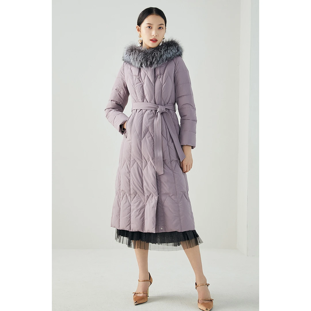 乔万尼秋冬新款防寒保暖可拆卸狐毛毛领加长版带帽修身羽绒服外套