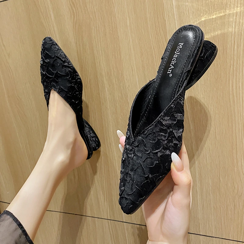 2025新款网红气质半托单鞋尖头法式包头半拖鞋女夏外穿凉拖穆勒鞋