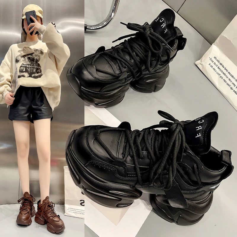 高品质2025新款时尚百搭厚底轻便休闲运动跑步老爹鞋女加绒增高鞋
