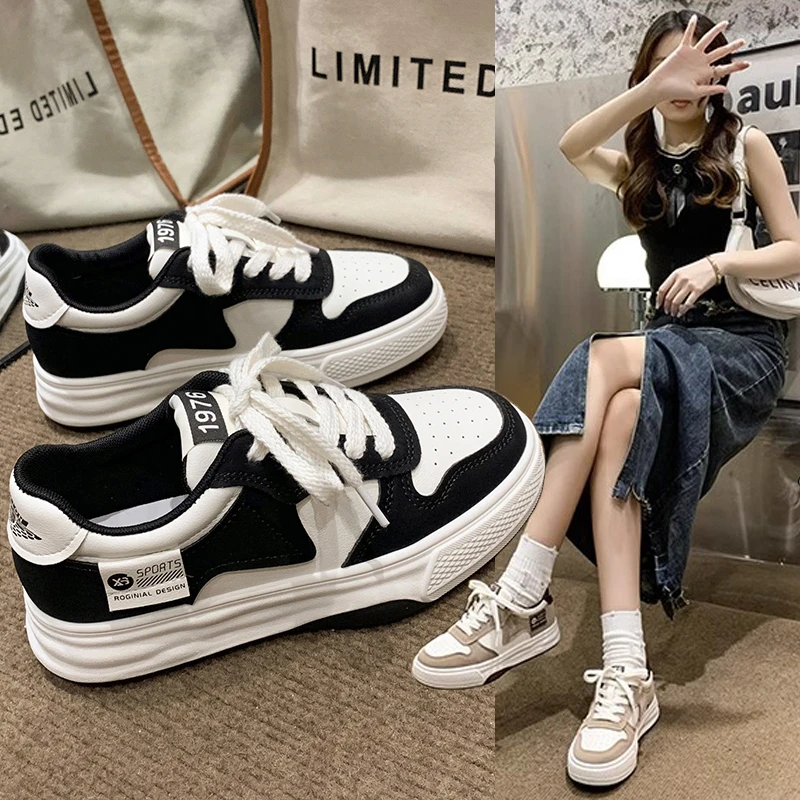 韩版板鞋女2025春新款爆款百搭小众网红爆款熊猫鞋女款厚底小白鞋