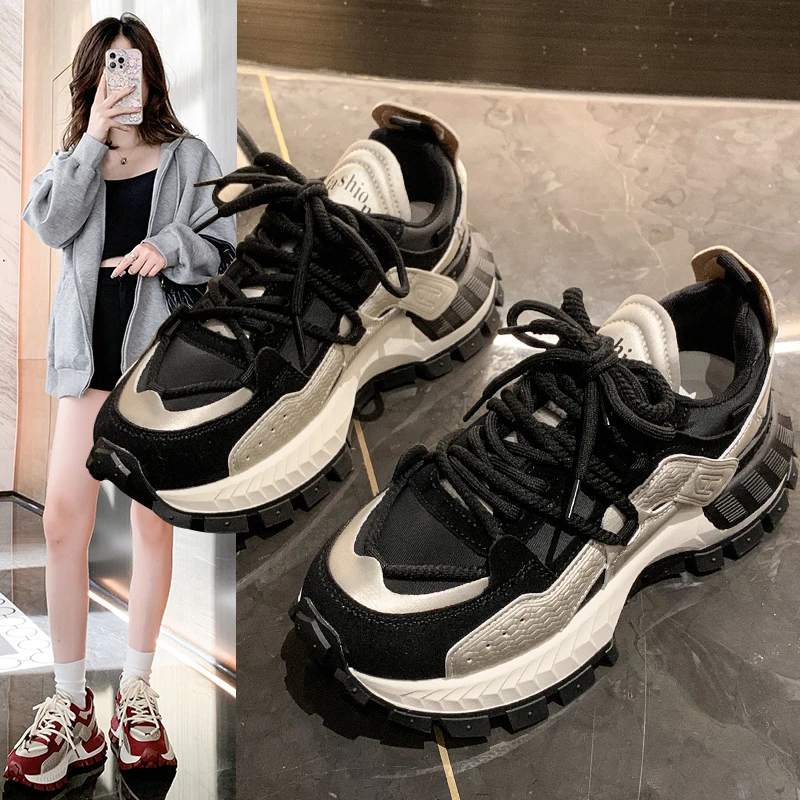 华夫阿甘鞋女2025春季新款厚底轻便时尚百搭软底休闲运动鞋老爹鞋