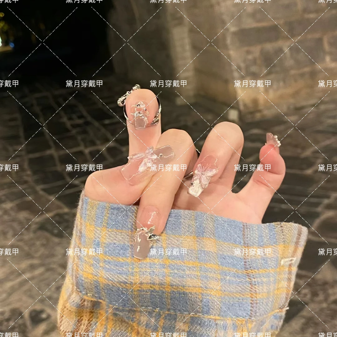 纯手工光疗美甲蝶之翼果冻贴片 假指甲成品 可拆卸穿戴甲高端