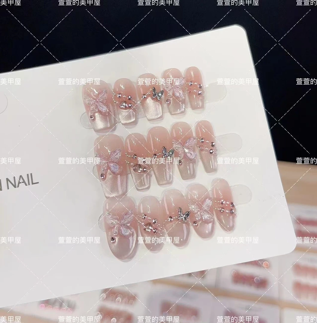 纯手工光疗美甲蝶之翼果冻贴片 假指甲成品 可拆卸穿戴甲高端