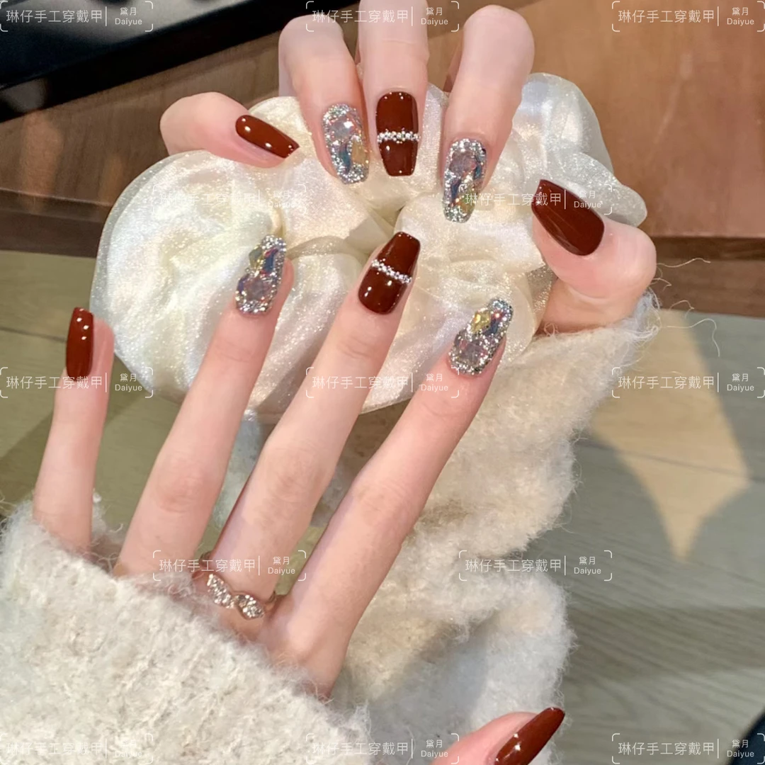 沪上千金纯手工光疗美甲贴果冻贴片指甲穿戴甲简约梯形重复使用