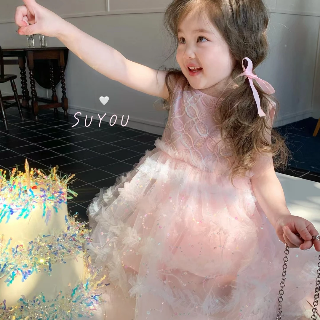 夏季新品丨亮片网纱连衣裙-女童无袖可爱洋气裙子（苏右SY-862055）