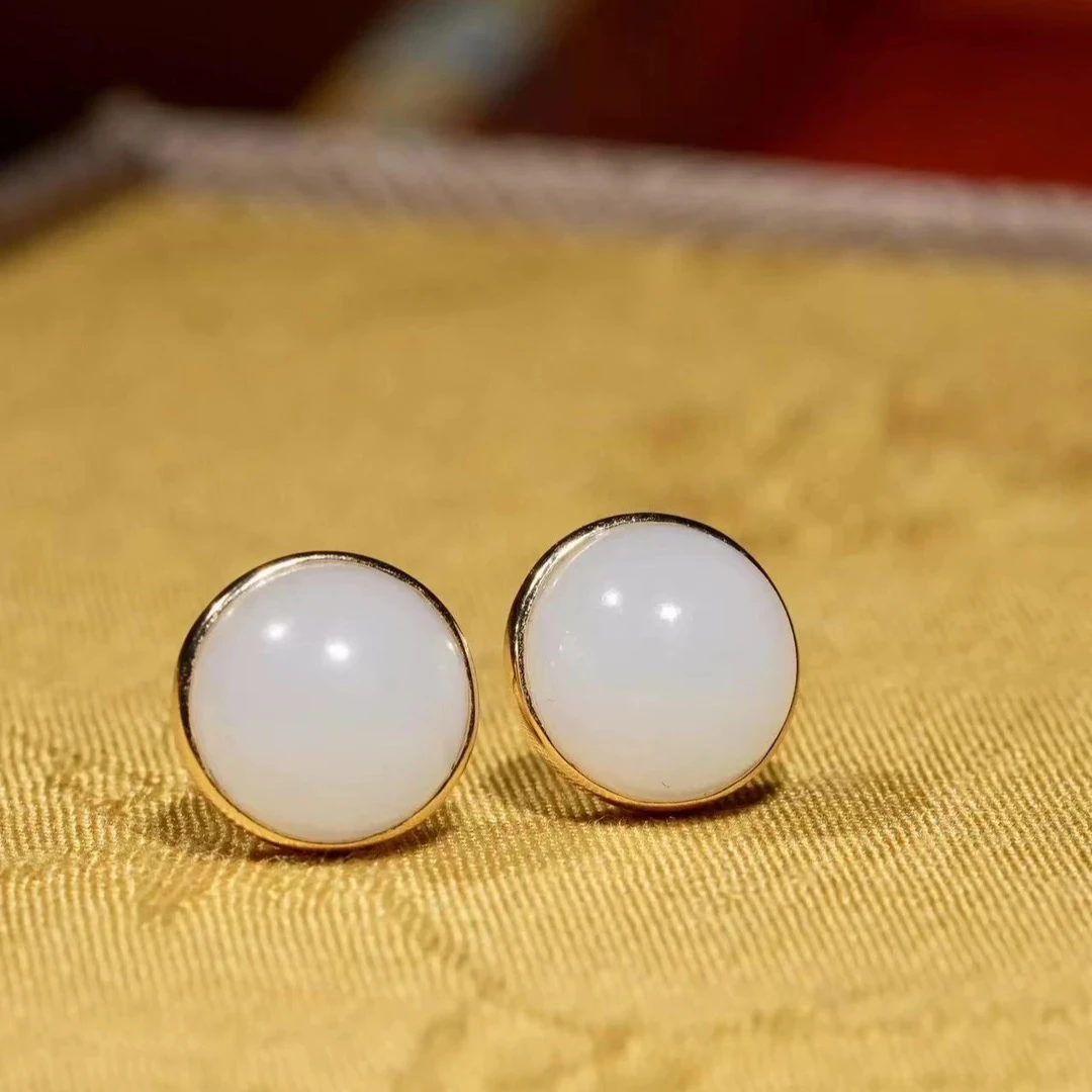 和田玉白玉s925银耳钉