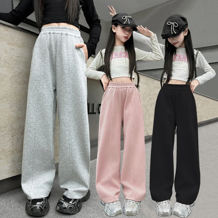 2024新款童装女童裤子春秋款运动裤女大童秋装休闲阔腿裤秋季卫裤