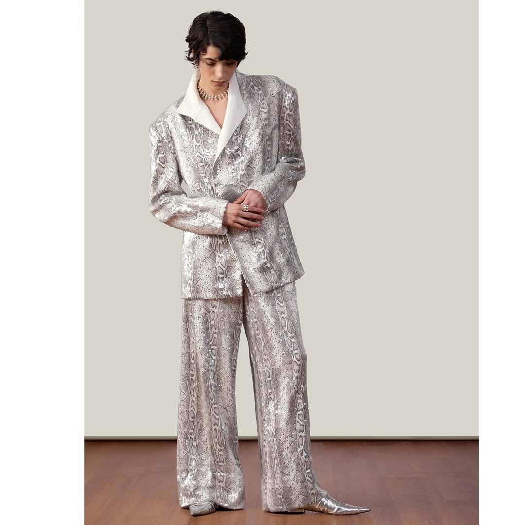 SELAH 【刘恋 同款】重工性感蛇纹西装外套S4Q209010&裤子S4Q217008