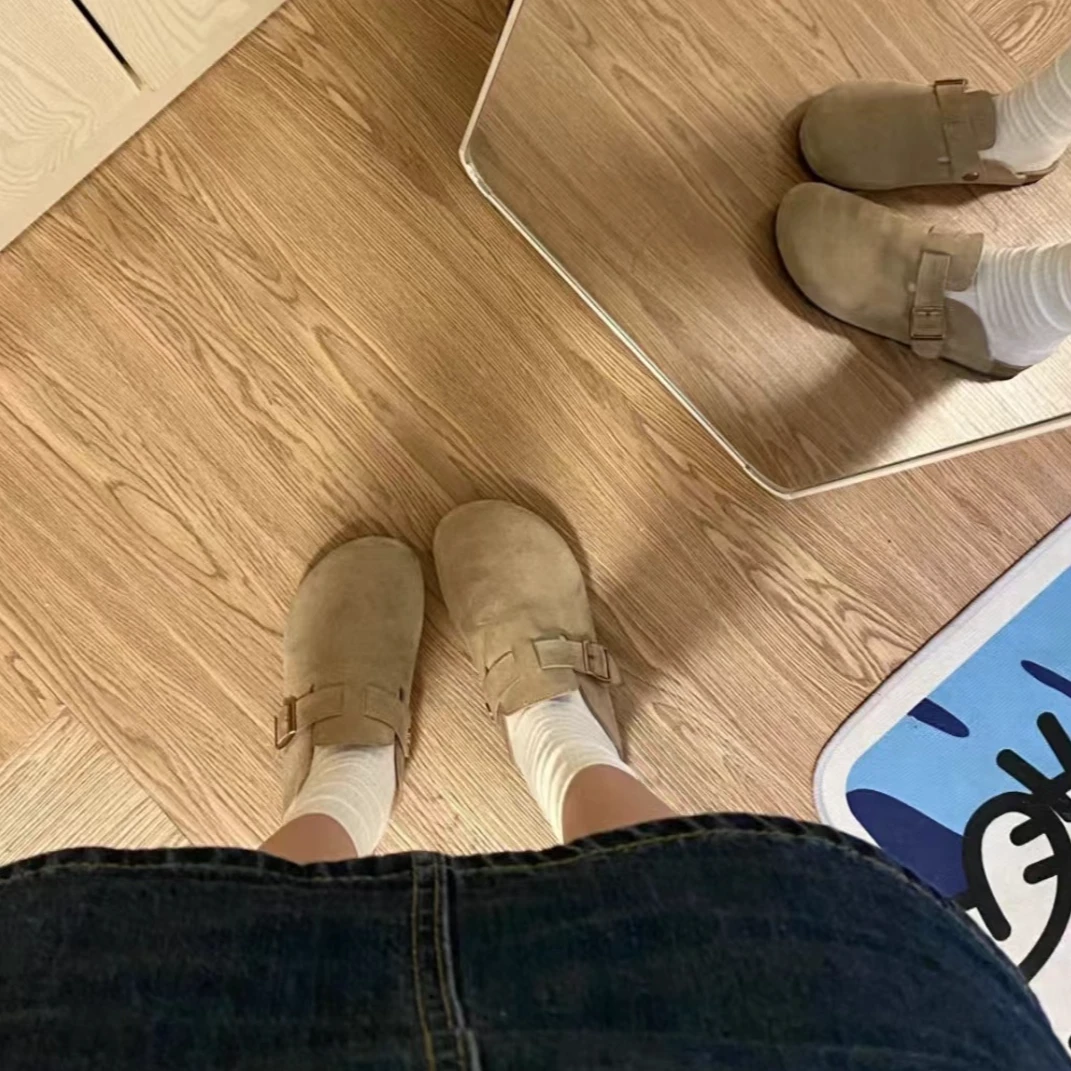 对比千元品质）勃肯头层3mm牛皮真软木颗粒勃肯鞋包头半拖男女款