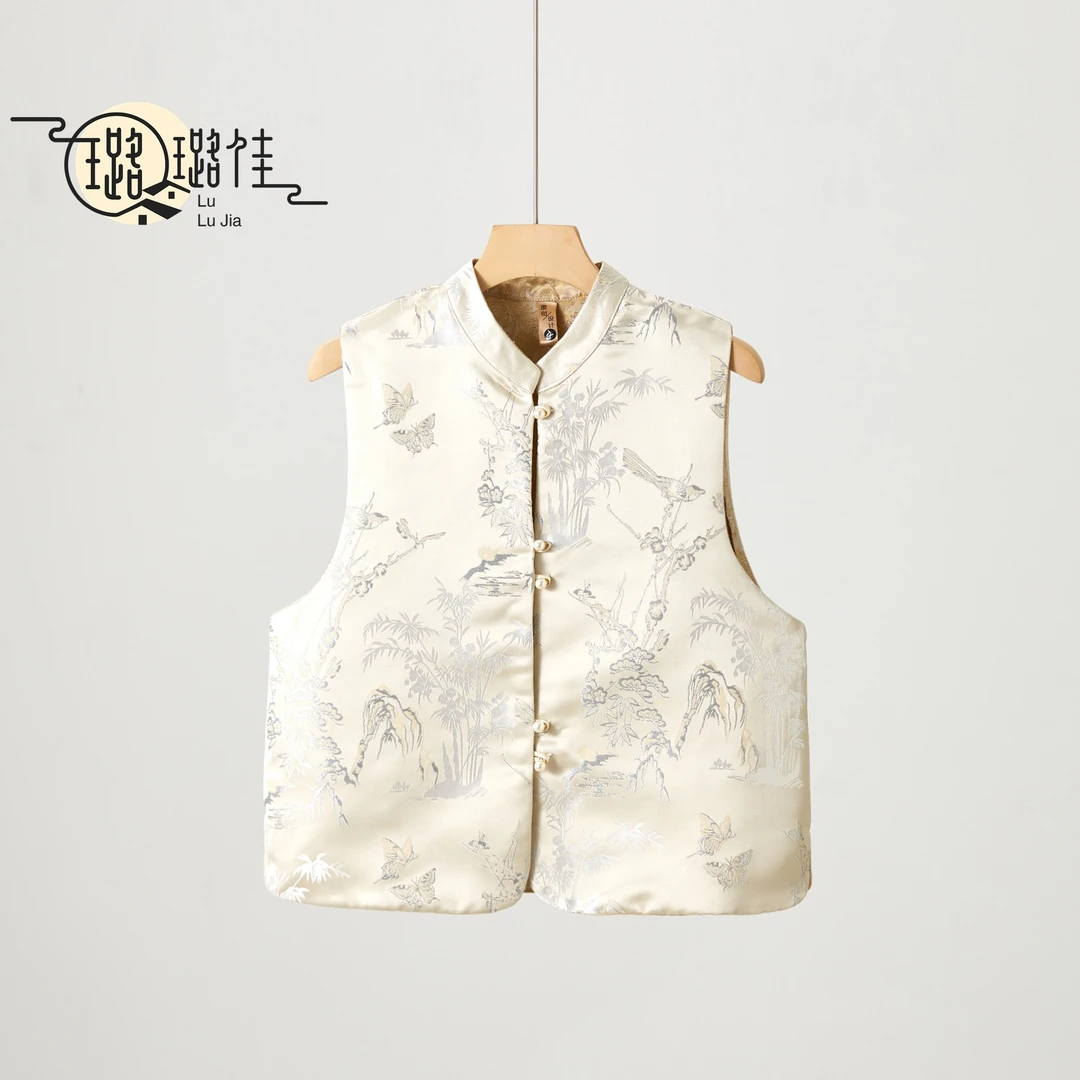 【清浅】复古马甲双面中式印花立领中国风碎花