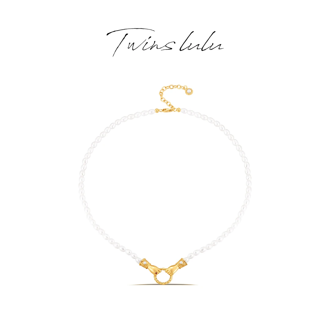 TWINS LULU925银镀k金女款礼物轻奢出片手拉手珠珠项链TSJ9900