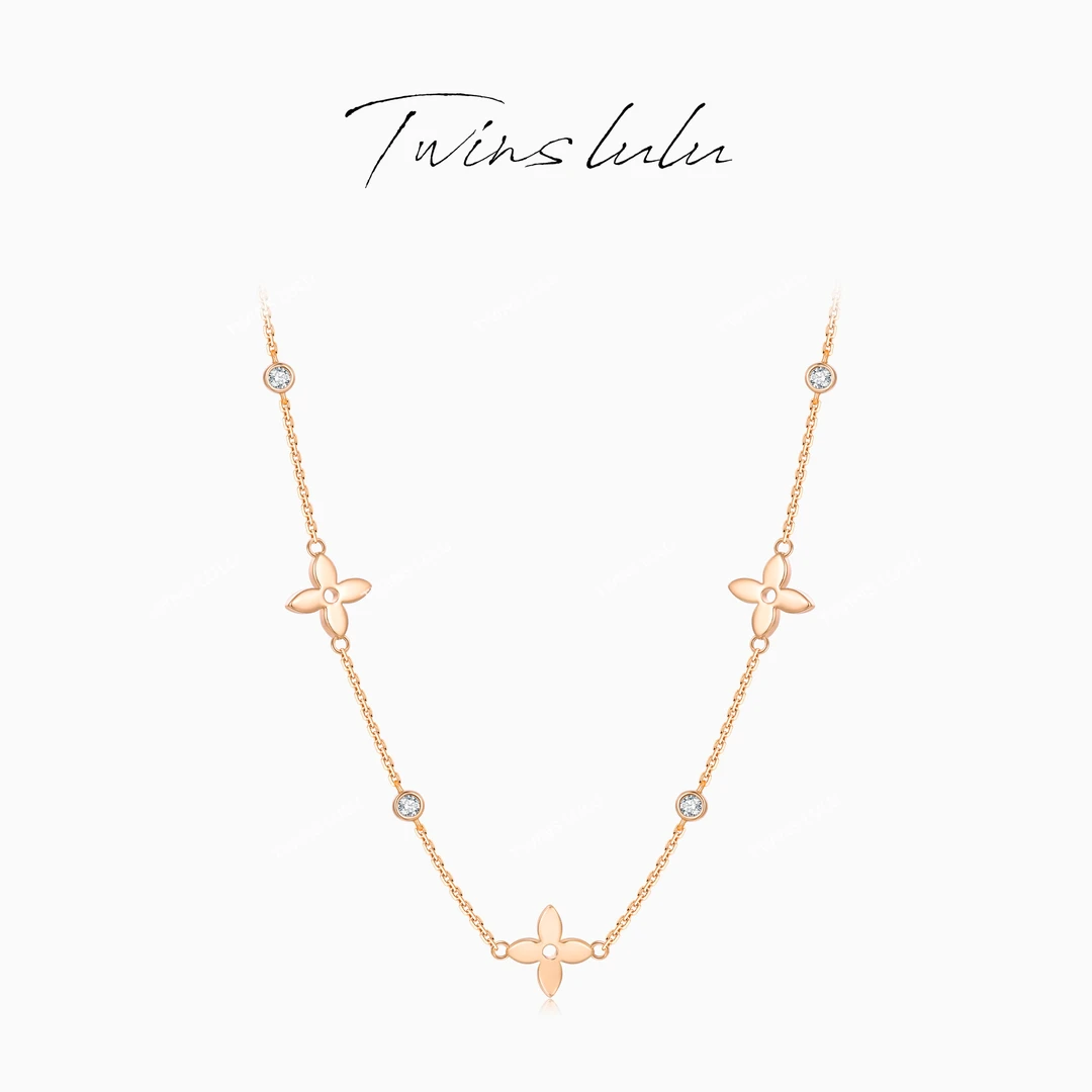 铜合金合成锆石项链 【春上新】百搭精致老花四叶项链TSJ9932