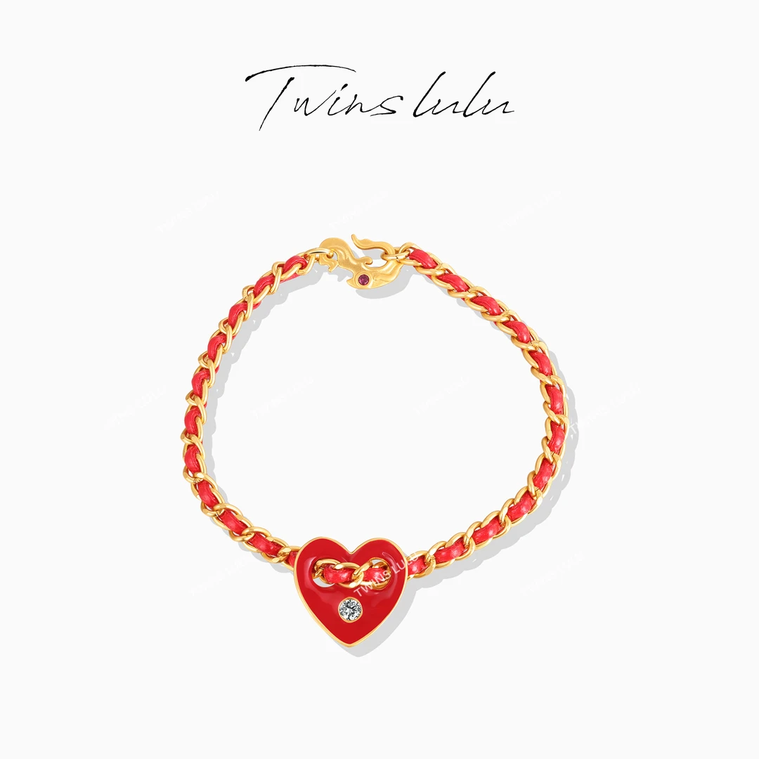 TWINS LULU镀K金新中式灵动感红绳爱心红色手链女款礼物TSS7386