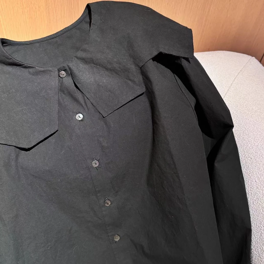 KEKE【素描游龙】韩版减龄黑色长袖显瘦衬衫女上衣