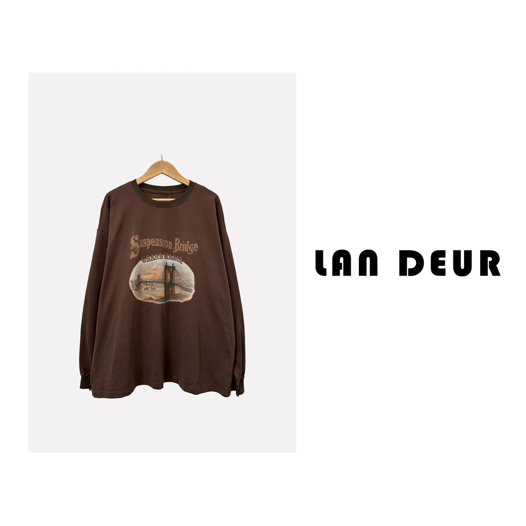 KEKE【暮年】中长款做旧百搭长袖T恤宽松印花圆领女上衣