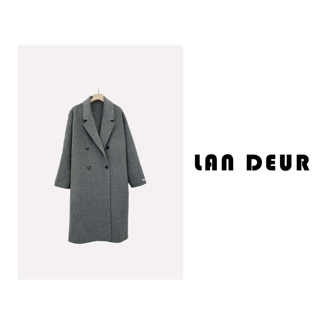 KEKE【灰色幻想】100%绵羊毛双面呢大衣轻奢休闲翻领长款毛呢外套