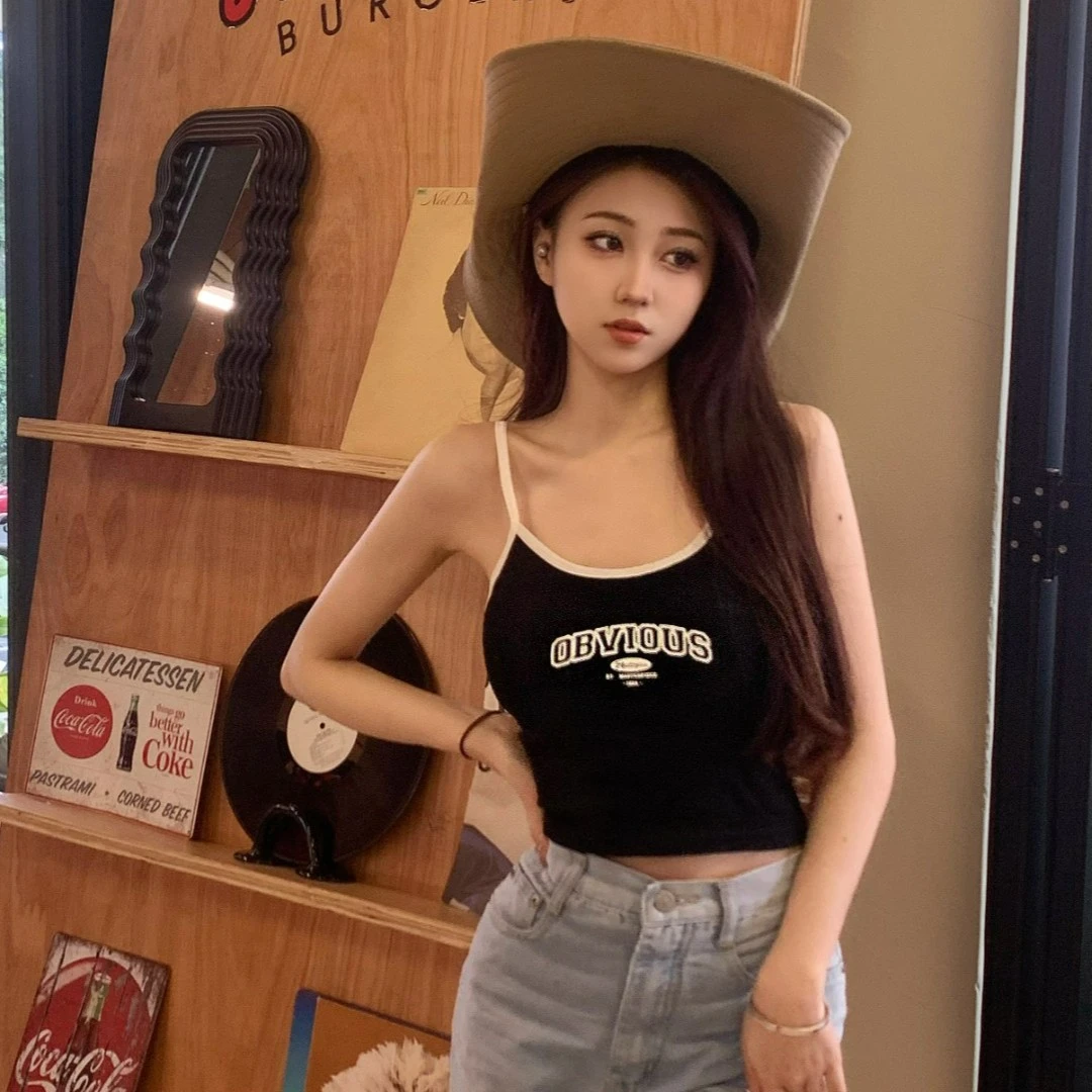 一体式复古纯欲甜辣外穿带胸垫修身打底无袖吊带美背上衣背心短款