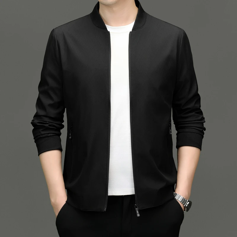 秋季新款男士轻奢商务休闲立领行政常规款夹克抗皱不掉色男装外套