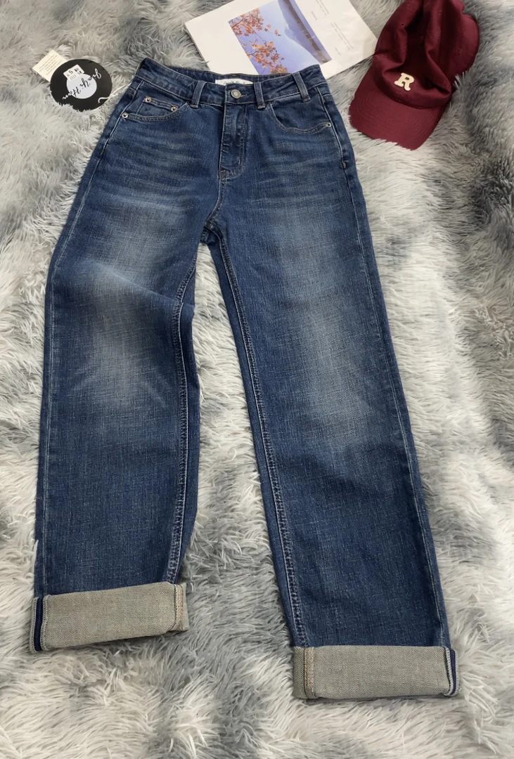 1717#微弹水洗显瘦显腿长牛仔长裤休闲时尚百搭直筒牛仔裤