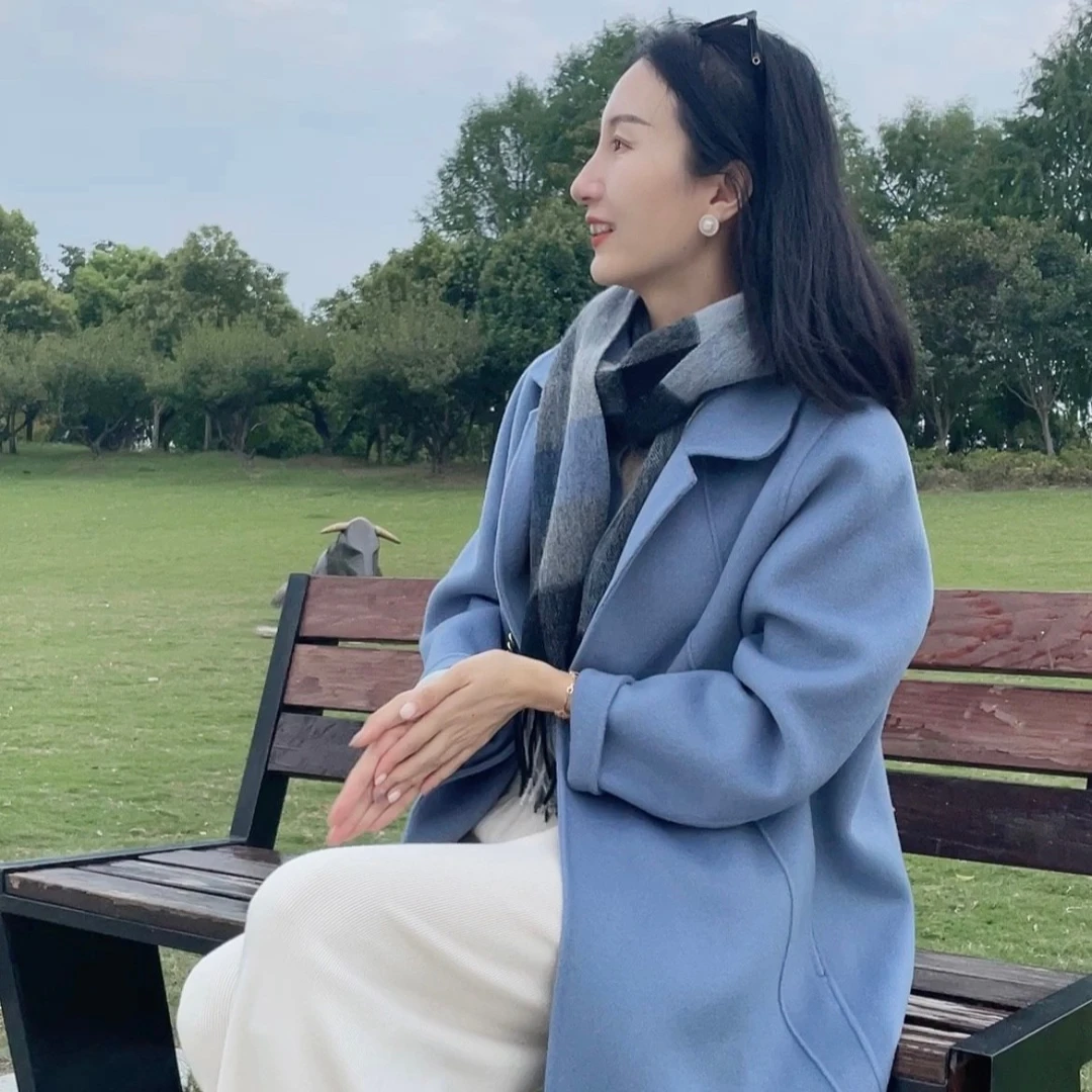 日神赋【长款】纯手工100%全羊毛大衣窈窕淑女新品双面呢气质外套