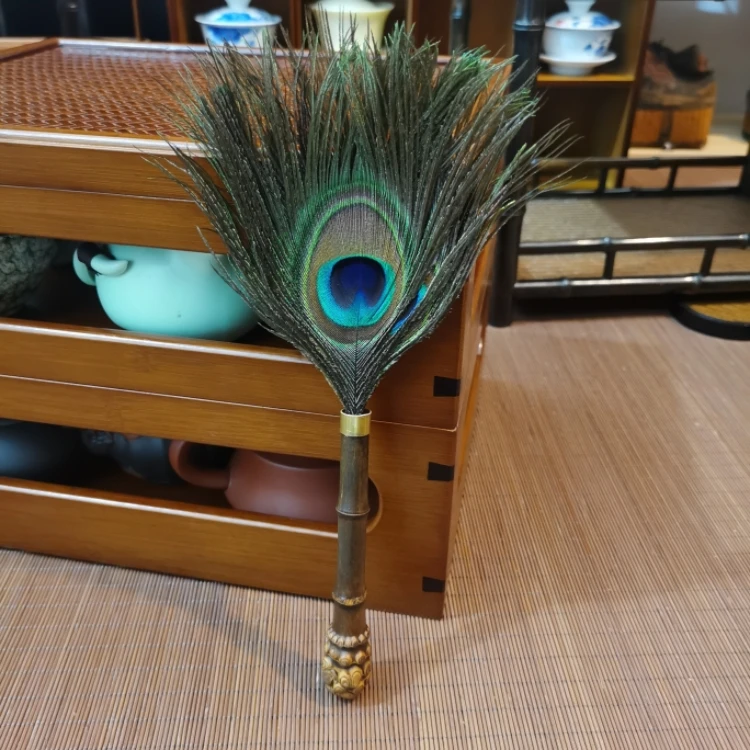 手工梅鹿竹紫竹柄孔雀羽毛鸵鸟毛拂尘除尘茶桌清洁佛像法器灰尘掸
