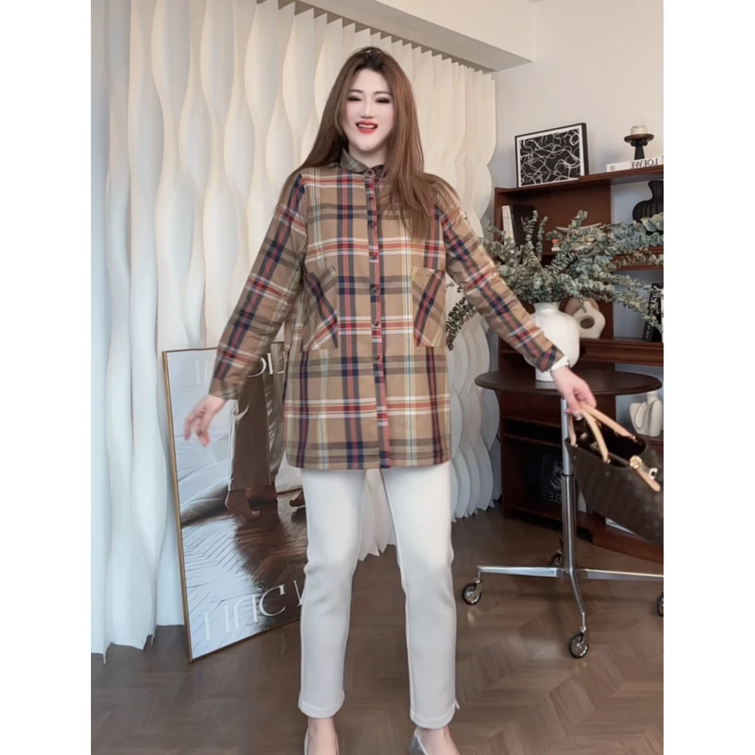 【YANLI】4318美式经典加绒格纹衬衫