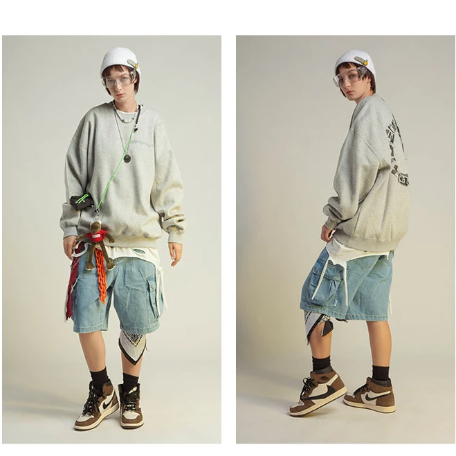 【李晨nic专属】秋冬简约裂纹logo圆领加绒加厚卫衣