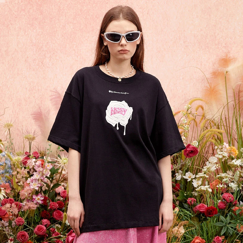 【爱唱歌的学长】ideverray告白·幻彩logo立体玫瑰T恤21MSL-TM914