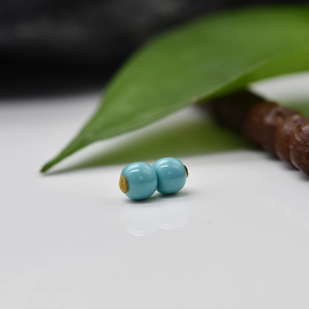 精选原矿绿松石丫角山老邢对珠5mm弟子珠diy百搭配饰