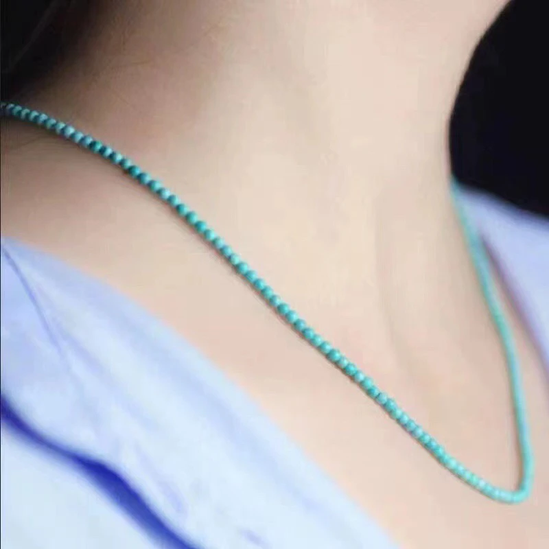 原矿绿松石高瓷小米链2.5mm多圈经典绿色时尚手工