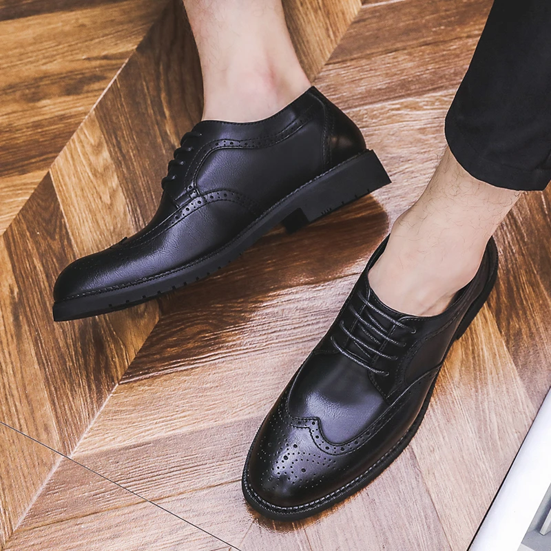 bing哥哥新款休闲英伦尖头韩版时尚男士皮鞋潮流平跟商务轻便新郎