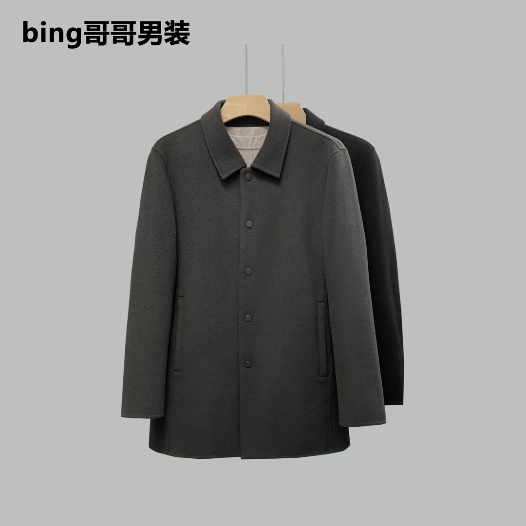 【bing哥哥】男士秋冬新款双面呢大衣中长款气质休闲