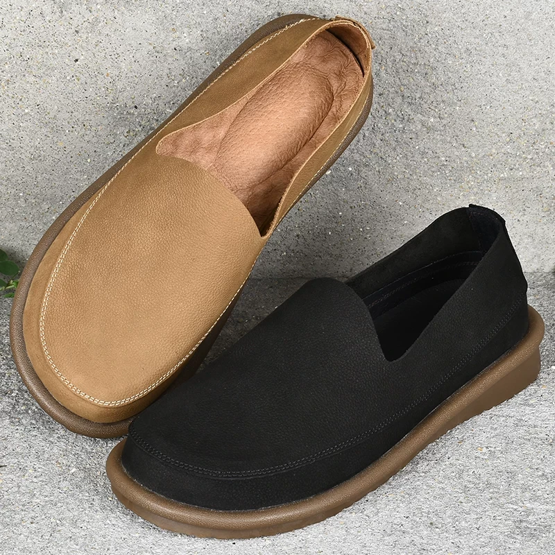 夏季透气皮鞋男真皮一脚蹬懒人鞋男圆头休闲鞋开车软皮软底乐福鞋
