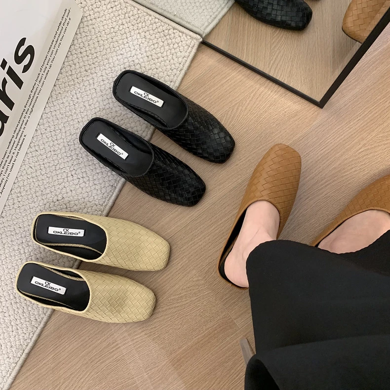 软到爆~半拖鞋女2024新款春夏外穿一脚蹬复古法式气质平底奶奶鞋