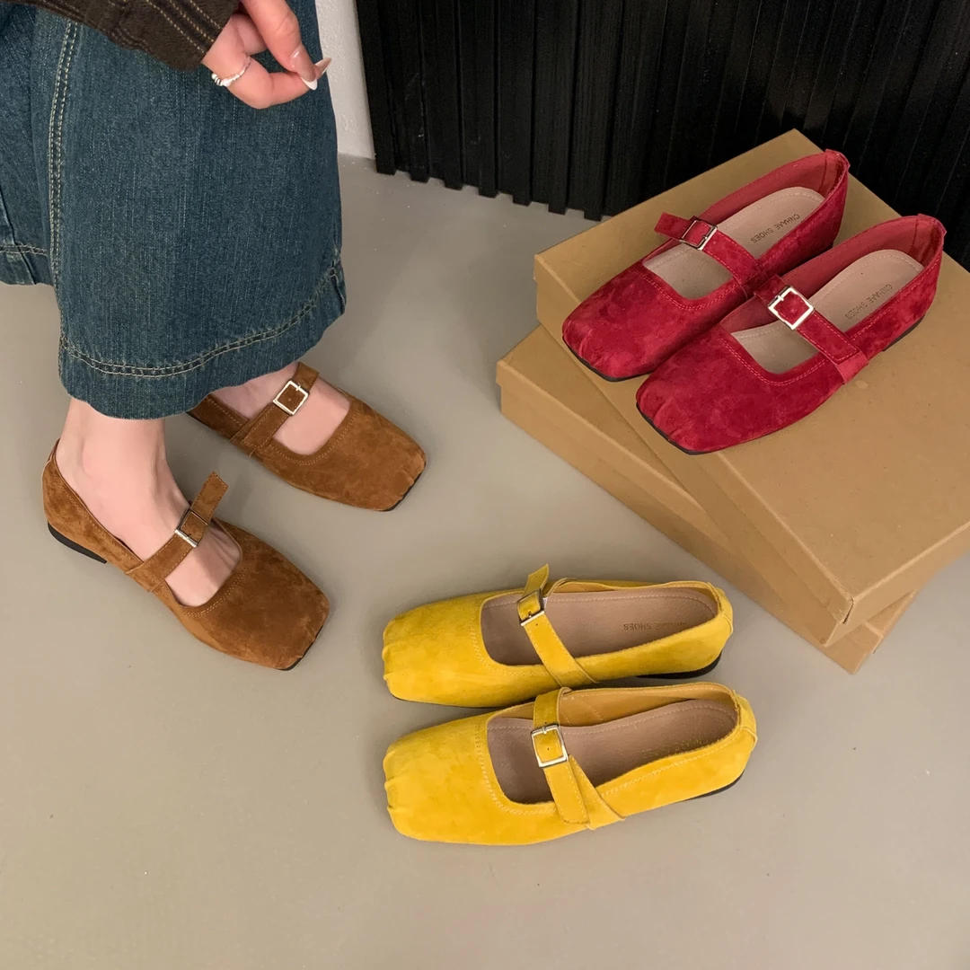 羊皮版！方头平底浅口单鞋女春秋2024年新款百搭玛丽珍豆豆鞋LM9