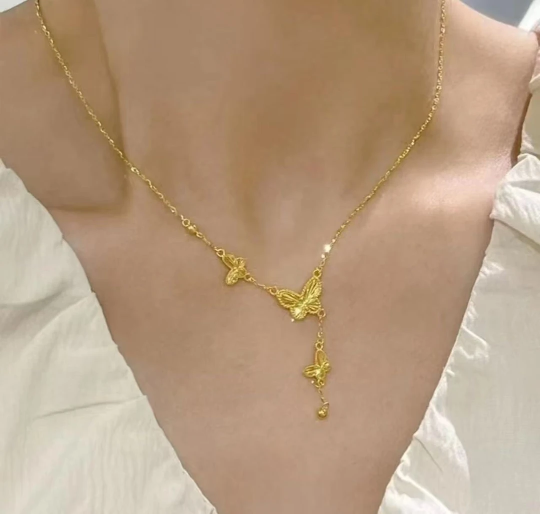 钛钢项链 流苏蝴蝶项链