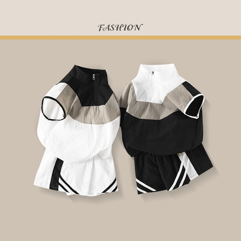 男童中大童运动速干套装2024年夏季时尚休闲两件套拼接撞色女童潮