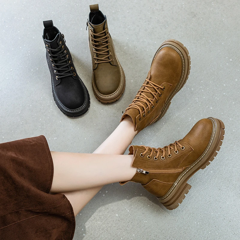 AC2200-1厚底马丁靴女靴短靴系带高帮英伦风透气大黄靴秋季时尚