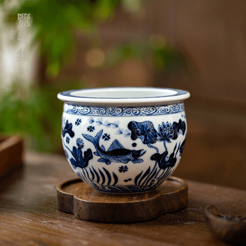 覽物集青花鱼藻建水景德镇茶洗笔洗水盂茶渣缸桶茶具茶道配件中式