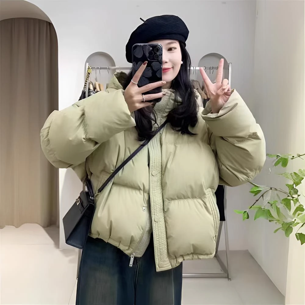 2024韩版连帽羽绒服女冬新款加厚洋气小个子短款白鸭绒面包服外套