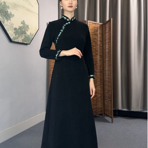 【经典秋冬款】墨呈 精致改良旗袍复古连衣裙 中国风女装显瘦