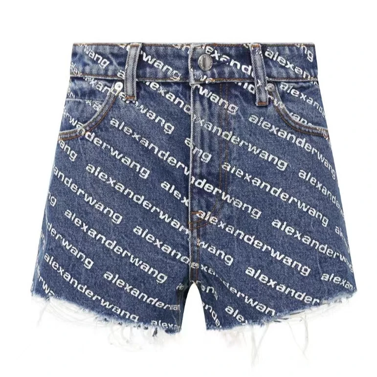 ALEXANDER WANG须边品牌徽标水洗辣妹牛仔短裤