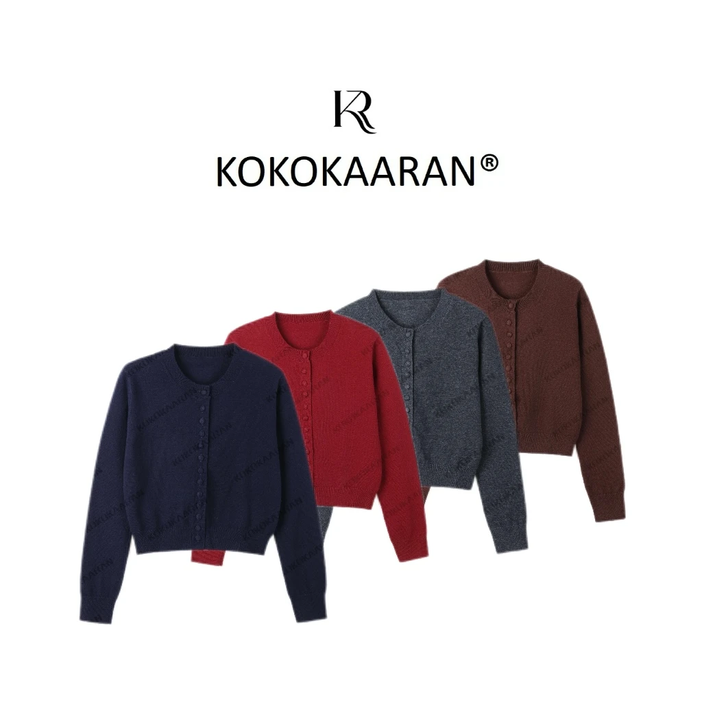 kokokaaran/可可咔伦 慵懒风单排扣圆领短款针织开衫上衣SH24815