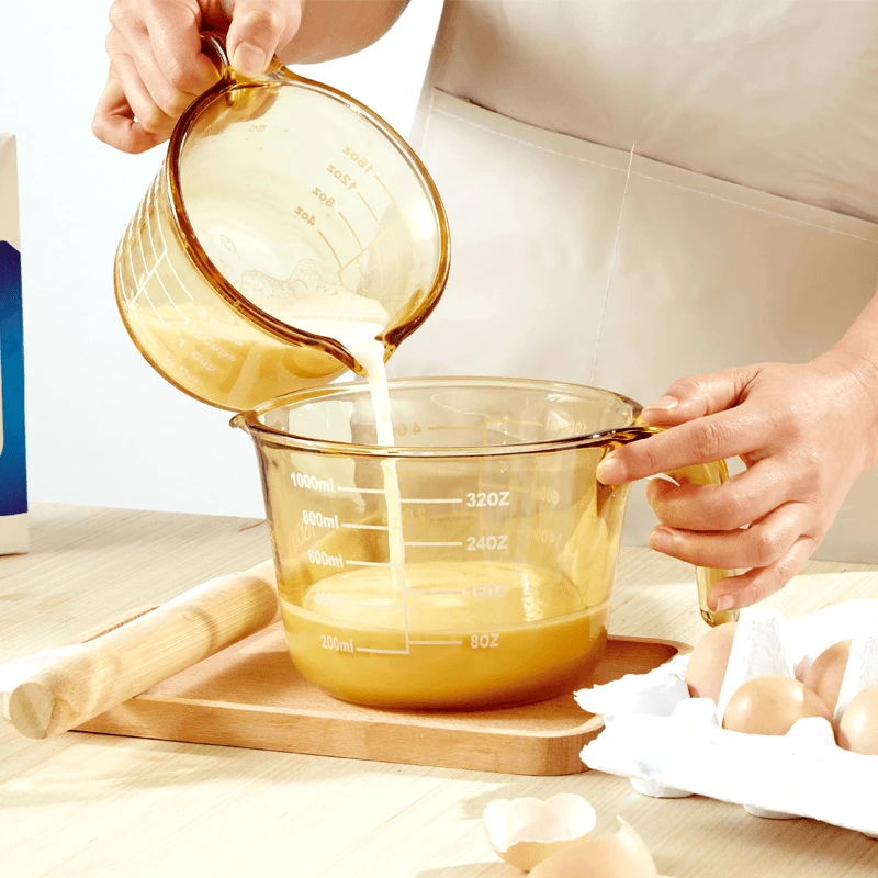 【康N量杯】经典琥珀色玻璃透明可进烤箱微波炉大容量牛奶杯打蛋杯