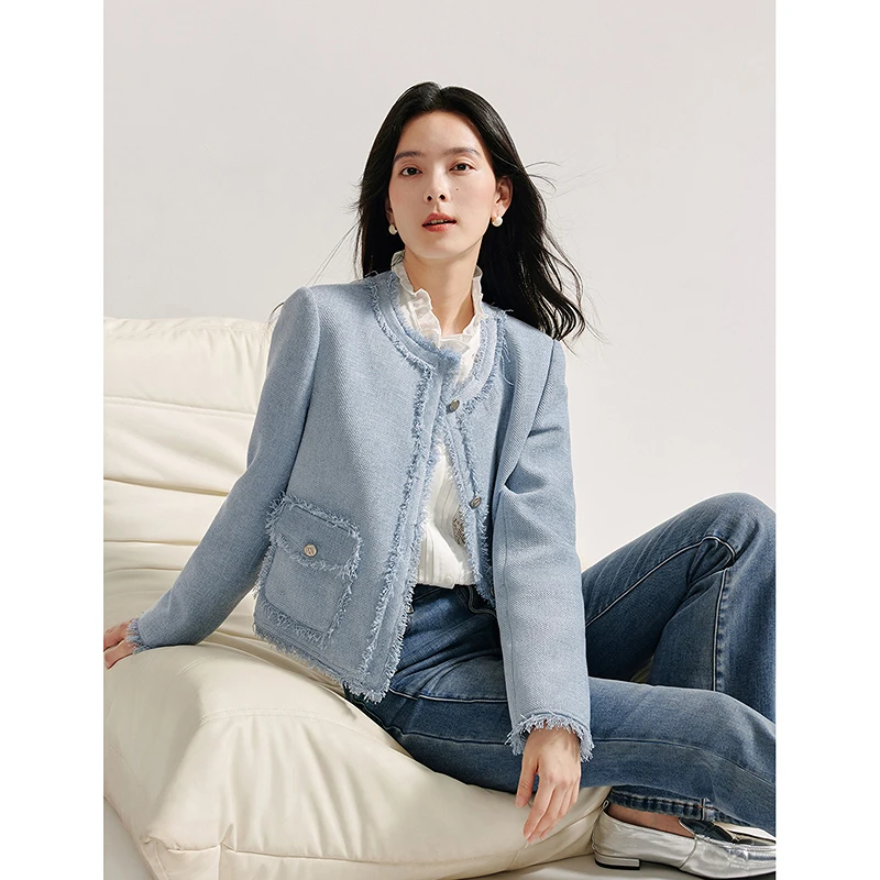 【莫瑞系穿搭】茵曼秋季流苏小香风外套女金属扣宽松设计感气质上衣